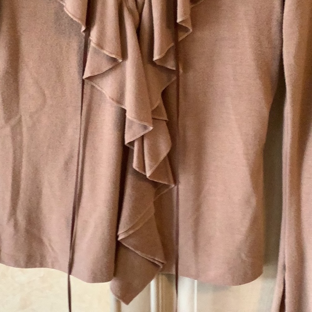 Sexy Tan Ruffled Top Brown Laced Front + Bell Long Sleeves Size M - Picture 6 of 6